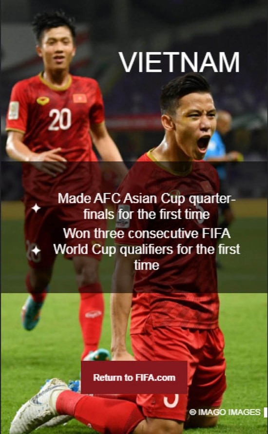 Hình ảnh đại diện của đội tuyển Việt Nam trên trang chủ FIFA.                        Ảnh: FIFA