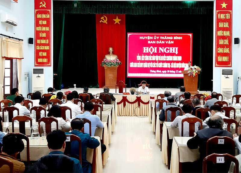Mới đây, Huyện ủy Thăng Bình tổ chức hội nghị sơ kết chương trình phối hợp hoạt động giữa Ban CHQS huyện với các tổ chức chính trị - xã hội huyện. Ảnh: V.Q