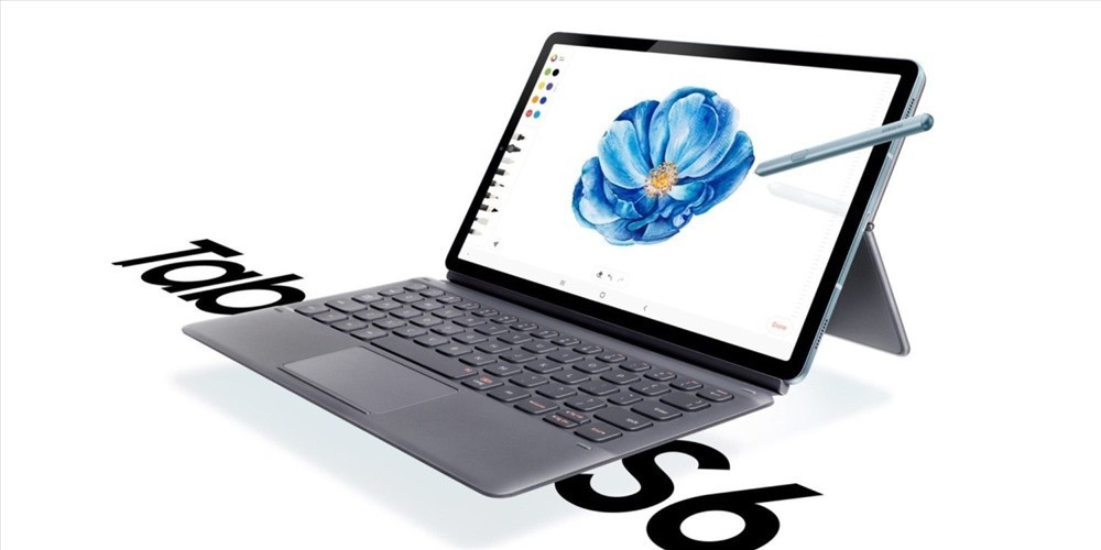 Máy tính bảng Galaxy Tab S6 5G nếu đặt chế độ nằm ngang tích hợp bàn phím không dây trở thành laptop
