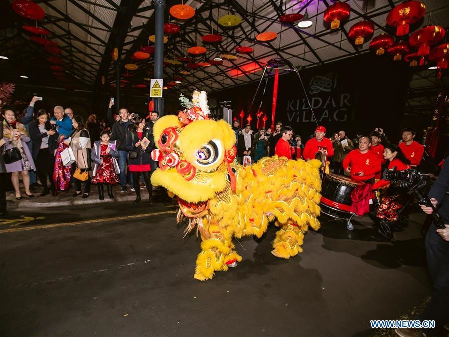 Cộng đồng châu Á tại Ireland múa rồng mừng Xuân Canh Tý 2020. Ảnh: Xinhua