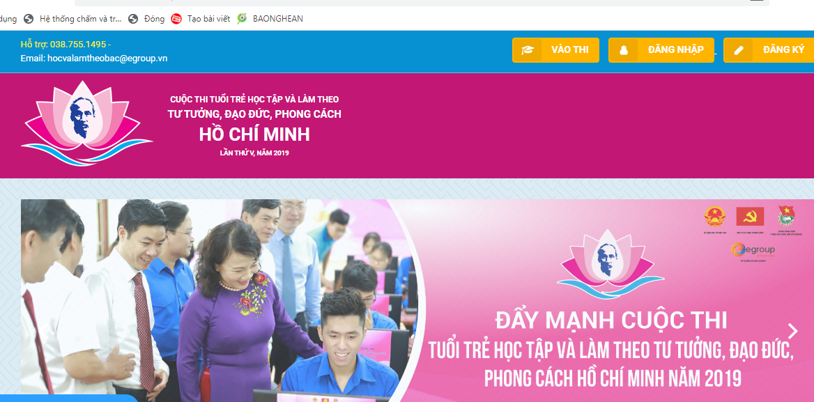 Giao diện website của cuộc thi tuổi trẻ học tập và làm theo tư tưởng, đạo đức, phong cách Hồ Chí Minh.