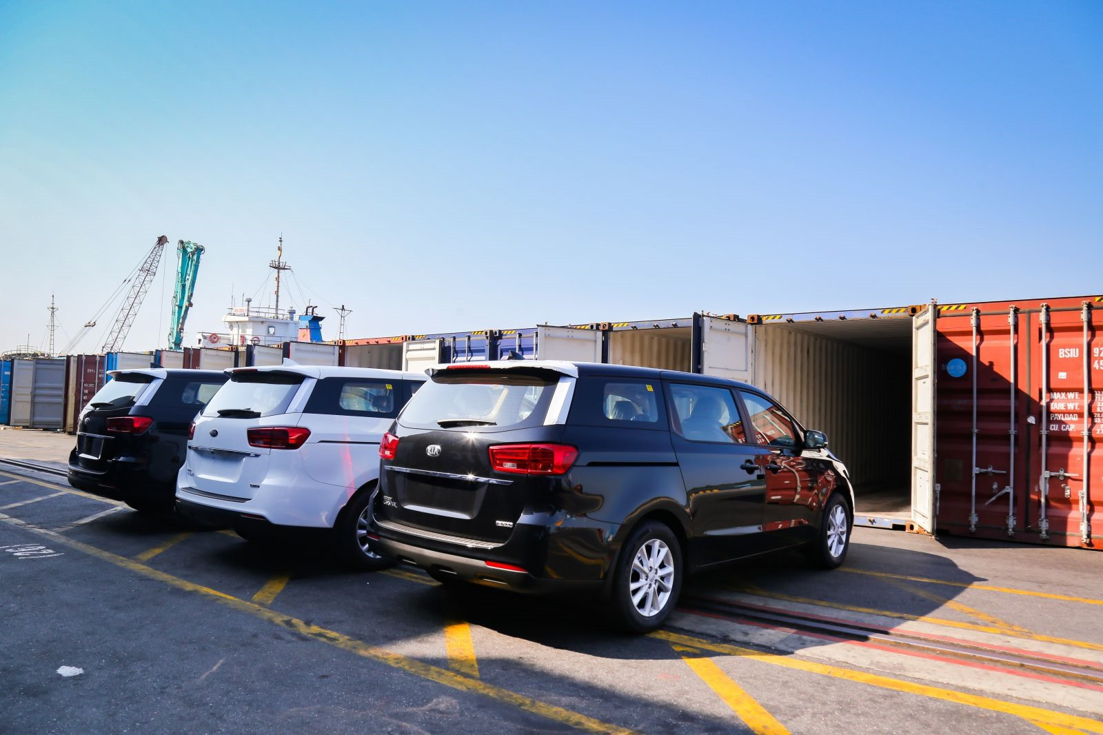 A shipment of Kia Grand Carnival ready for export to Thailand. Ảnh: vnexpress