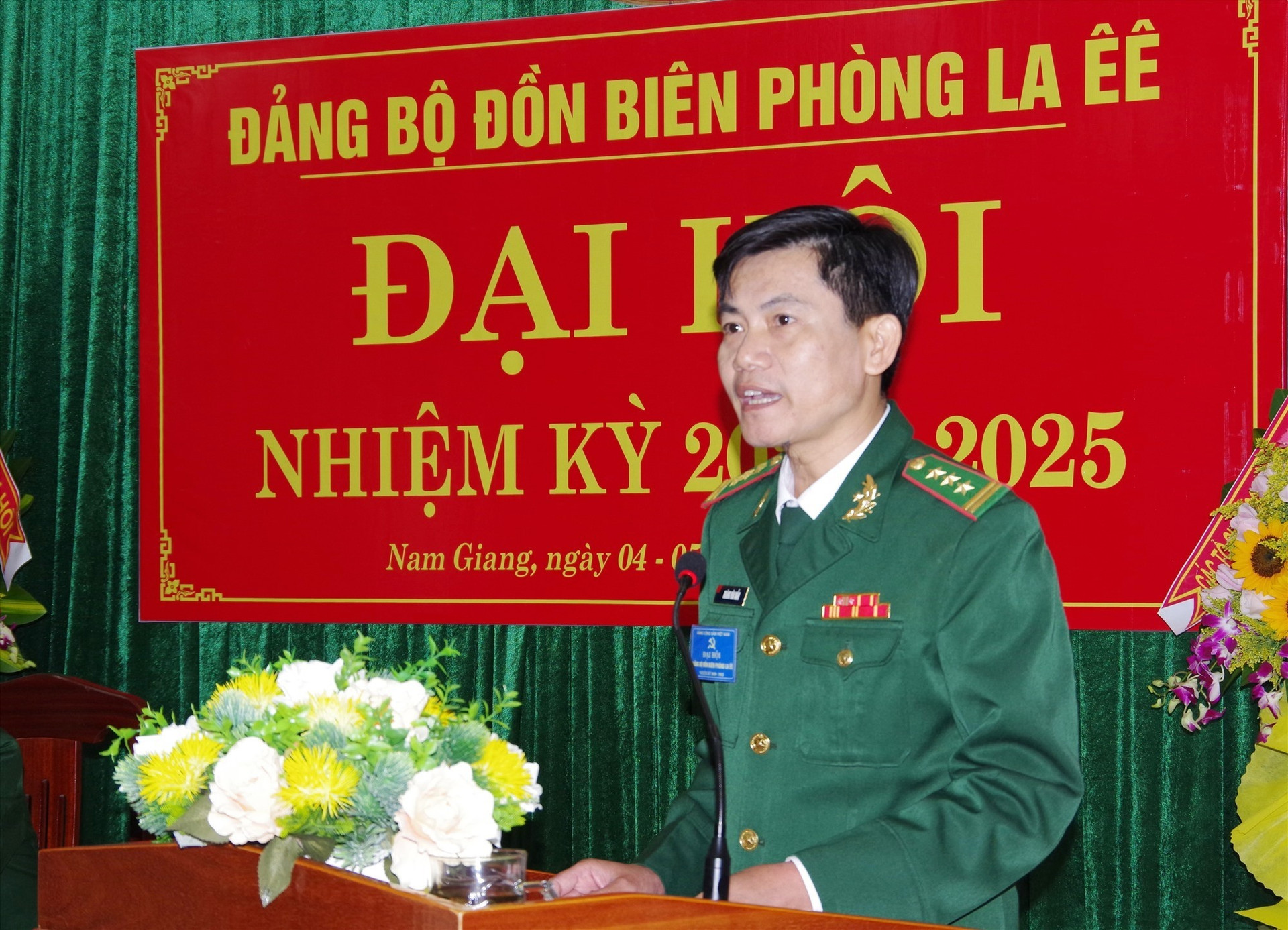 Thượng tá Hoàng Văn Mẫn – Bí thư Đảng ủy, Chính ủy BĐBP tỉnh phát biểu chỉ đạo Đại hội. Ảnh: VĂN VINH