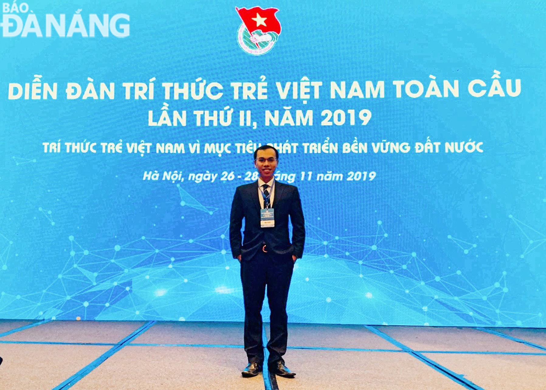 Lê Anh Tiến tại diễn đàn trí thức trẻ Việt Nam toàn cầu năm 2019. Ảnh nhân vật cung cấp