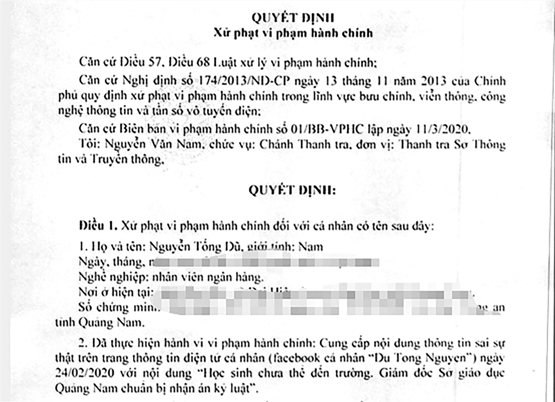 Thông tin không chính xác trên mạng xã hội, ông Nguyễn Tống Dũ bị xử phạt hành chính 12,5 triệu đồng.