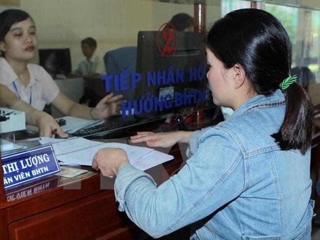 Người lao động làm thủ tục hưởng bảo hiểm thất nghiệp. (Ảnh: Vietnam+)