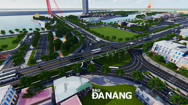 Phối cảnh cụm nút giao thông nhìn từ đường Duy Tân