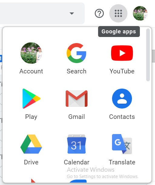 Bảng các ứng dụng từ Gmail
