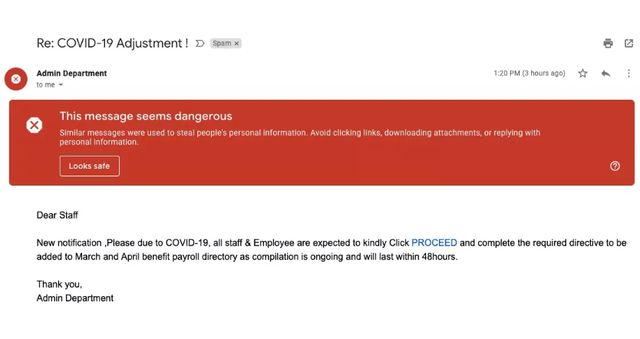 Một email lừa đảo, mạo danh làm cơ quan chính phủ bị Gmail phát hiện và cảnh báo người dùng.