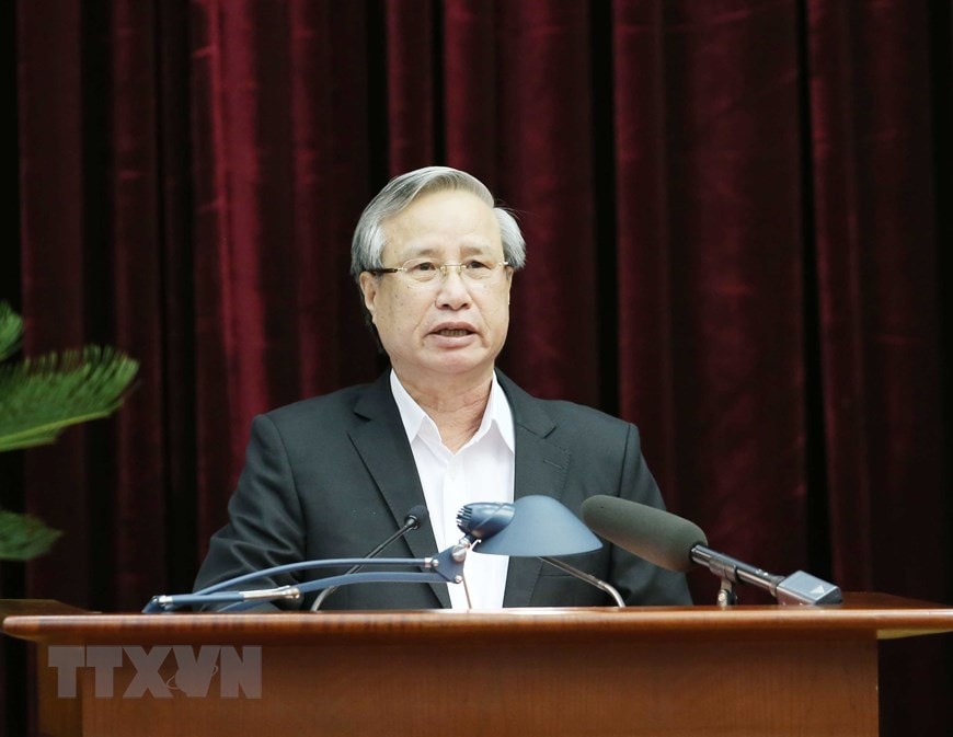Ông Trần Quốc Vượng, Ủy viên Bộ Chính trị, Thường trực Ban Bí thư phát biểu tại hội nghị. (Ảnh: Phương Hoa/TTXVN)