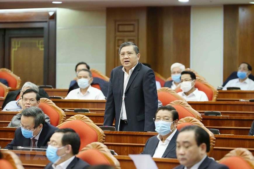 Ông Nguyễn Văn Giàu, Uỷ viên Trung ương Đảng, Chủ nhiệm Uỷ ban Đối ngoại của Quốc hội phát biểu tại hội nghị. (Ảnh: Phương Hoa/TTXVN)