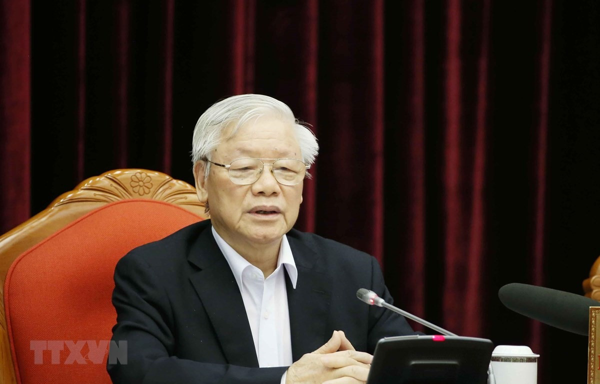 Tổng Bí thư, Chủ tịch nước Nguyễn Phú Trọng phát biểu chỉ đạo tại Hội nghị cán bộ toàn quốc, ngày 23/4. Ảnh: TTXVN