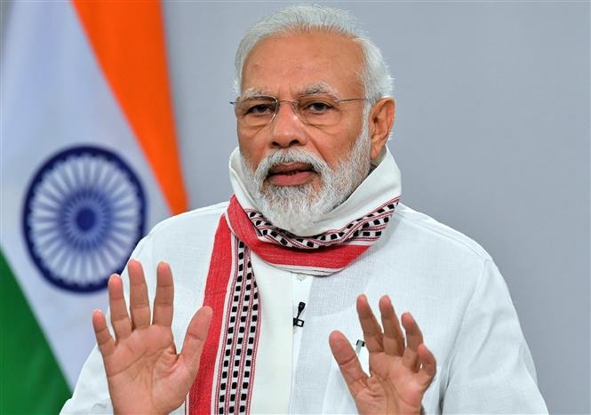 Thủ tướng Ấn Độ Narendra Modi trong bài phát biểu tại New Delhi, Ấn Độ ngày 14/4/2020. Ảnh: AFP/TTXVN