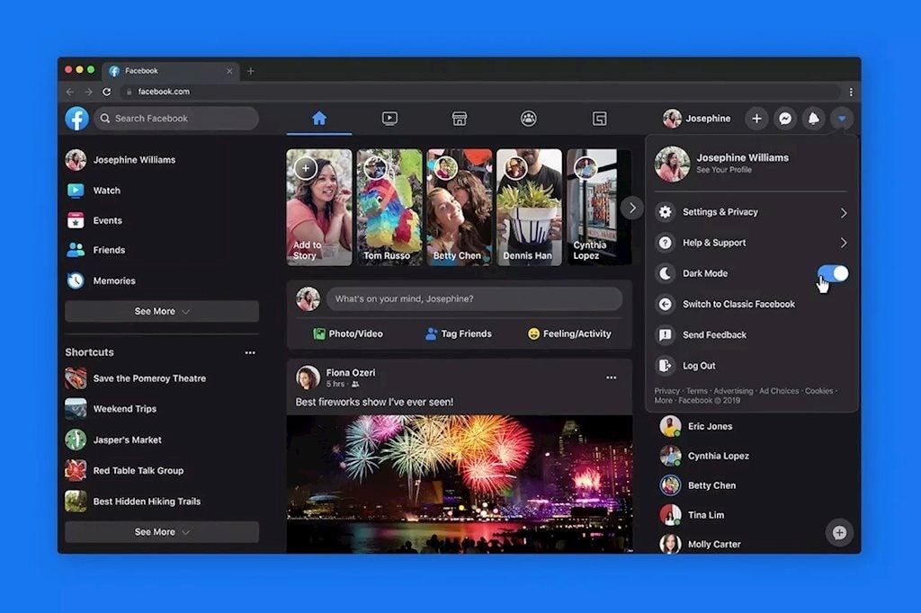 Chế độ dark mode đã có trên Facebook bản web với người dùng toàn cầu