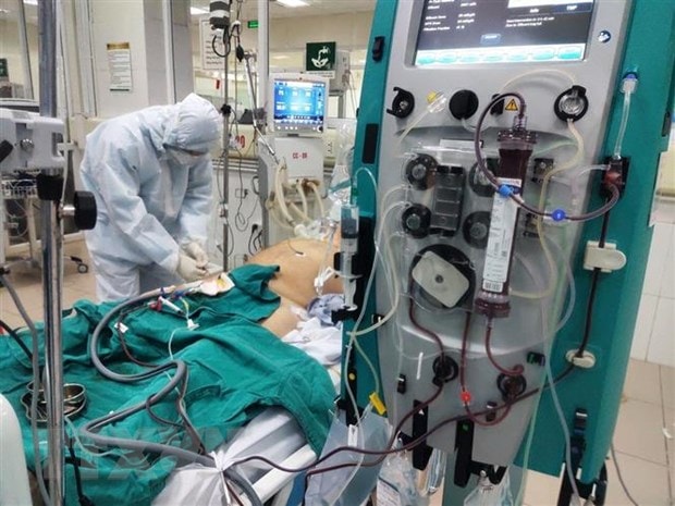 Tích cực điều trị cho các ca bệnh COVID-19 nặng tại Bệnh viện Bệnh Nhiệt đới Trung ương cơ sở 2 (Đông Anh, Hà Nội). (Ảnh: Hồng Hà/TTXVN phát)