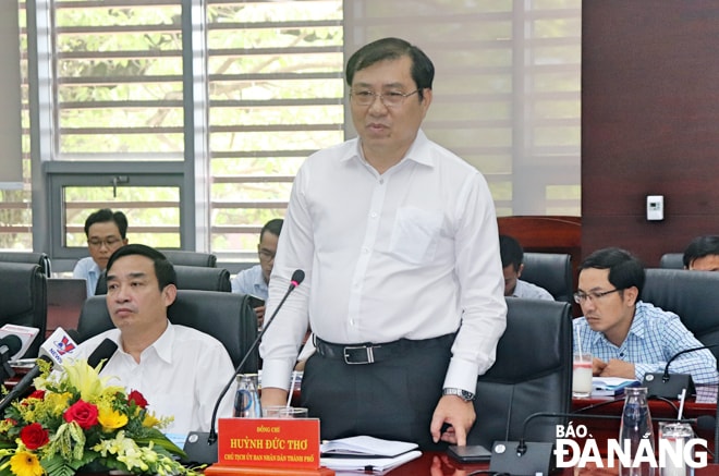Chủ tịch UBND thành phố Huỳnh Đức Thơ phát biểu tại buổi làm việc. Ảnh: NGỌC HÀ