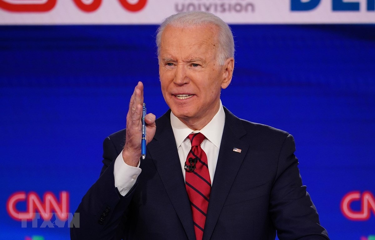 Cựu Phó Tổng thống Mỹ Joe Biden phát biểu trong cuộc tranh luận trực tiếp trên truyền hình ở Washington, DC ngày 15/3/2020. (Ảnh: AFP/TTXVN)