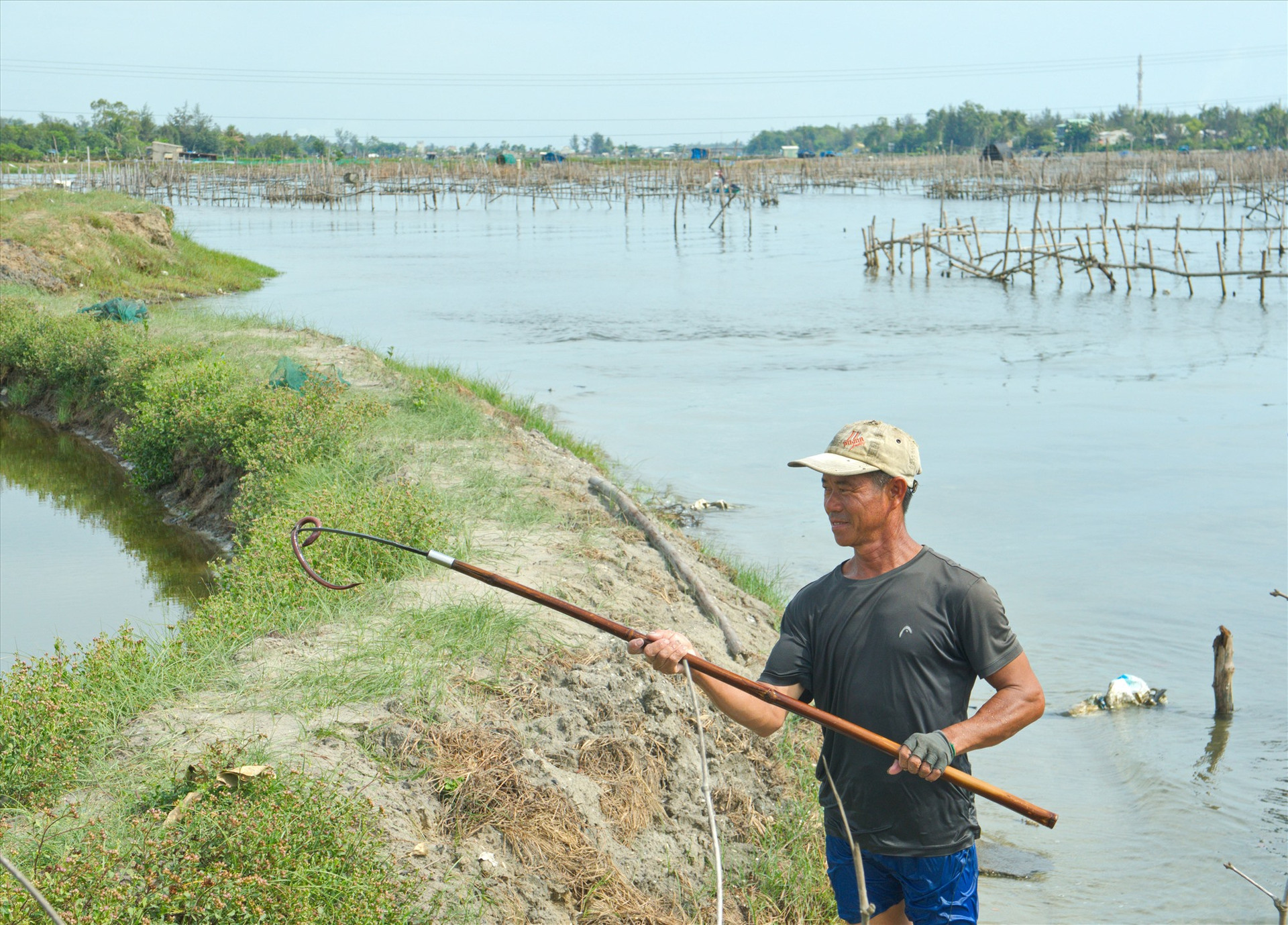 Ông Nguyễn Kim Ngọc (thôn Cổ Linh, xã Bình Sa, Thăng Bình) vừa cào được một con lươn. Ảnh: N.Đ.N
