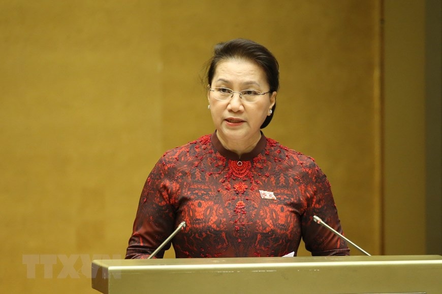 Chủ tịch Quốc hội Nguyễn Thị Kim Ngân phát biểu. (Ảnh: Dương Giang/TTXVN)