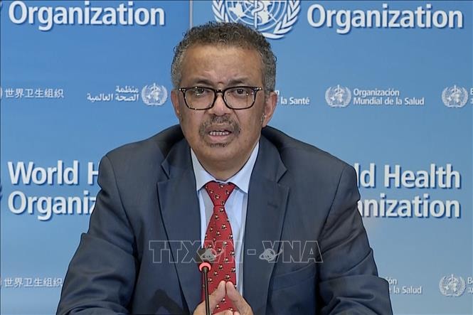 Tổng Giám đốc WHO Tedros Adhanom Ghebreyesus tại cuộc họp báo về dịch COVID-19 ở Geneva, Thụy Sĩ, ngày 19/5. Ảnh: AFP/TTXVN