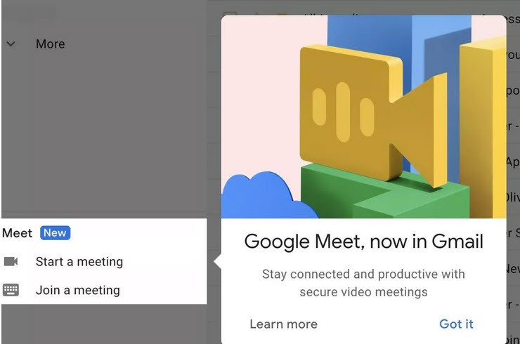 Google Meet hiển thị trong Gmail