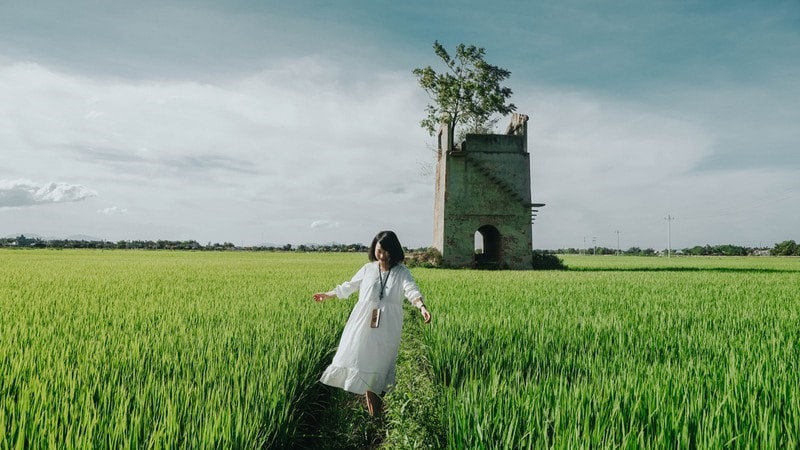 Duy Vinh brick kiln is another place fascinating to the young. It is an abandoned old brick kiln located in the middle of a spacious rice field. To go there, visitors have to go across the Cau Lau bridge. Photo: Zingnews