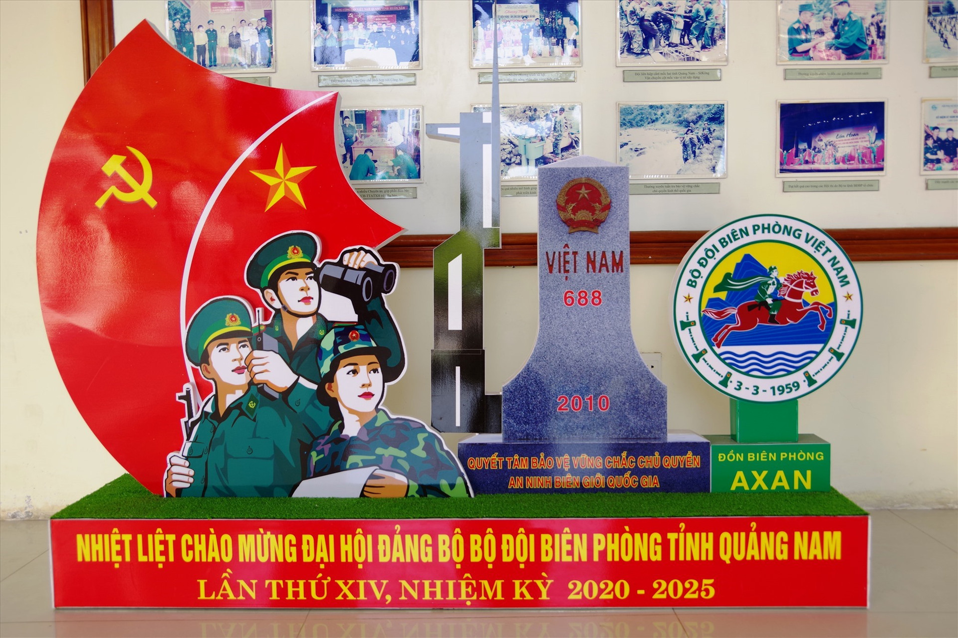 Mô hình chào mừng Đại hội Đảng bộ Bộ đội Biên phòng tỉnh Quảng Nam lần thứ XIV của Đồn Biên phòng A Xan. Ảnh: VĂN VINH