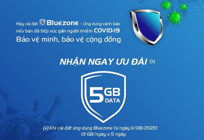 Chương trình sẽ chỉ áp dụng cho các thuê bao tải và cài đặt ứng dụng Bluezone từ ngày 11.8. Ảnh: MobiFone.