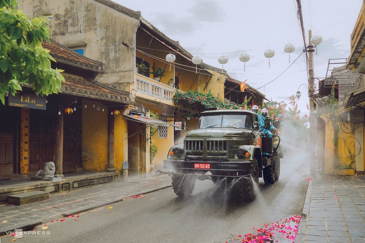 Disinfectant spraying against Covid-19 in Hoi streets