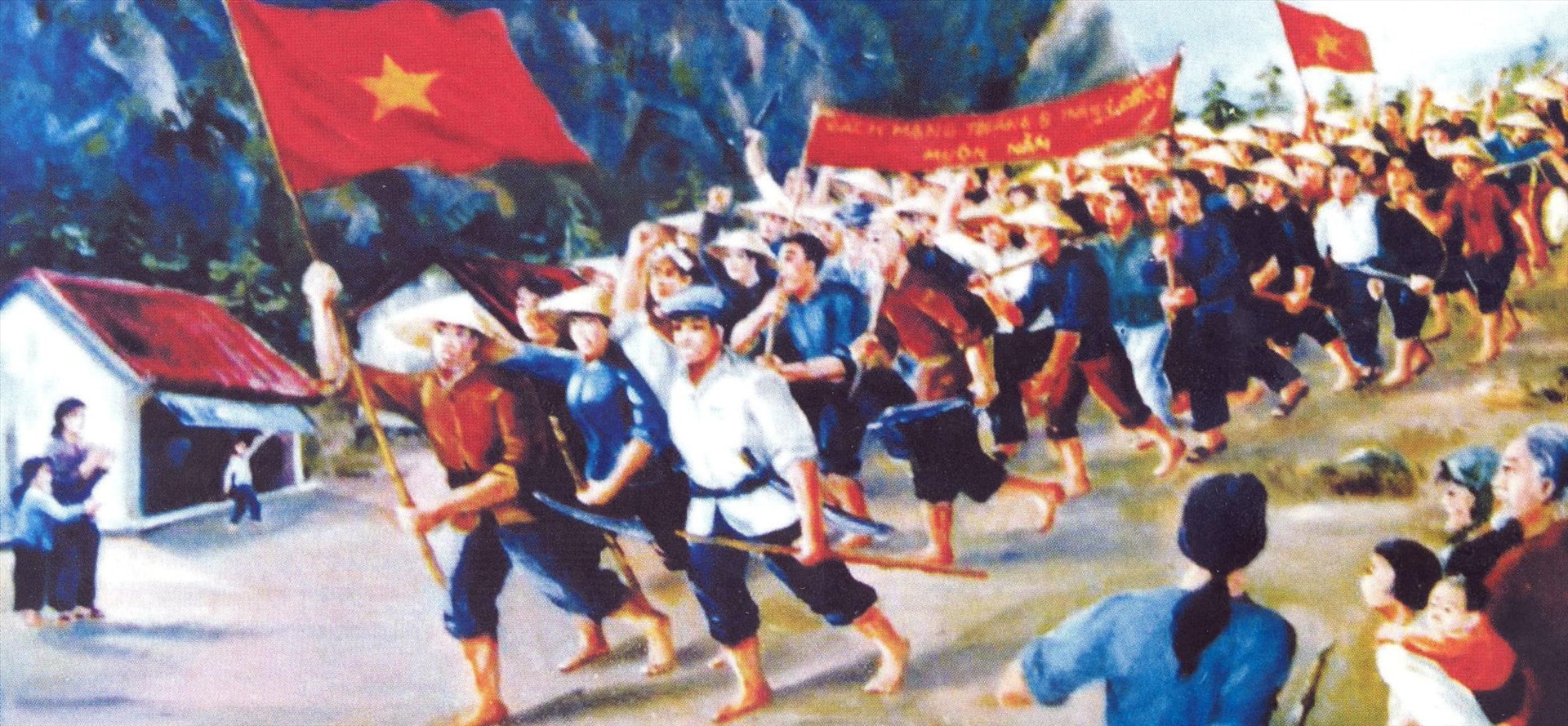 Nhân dân Quảng Nam xuống đường khởi nghĩa giành chính quyền trong Cách mạng Tháng Tám năm 1945. (Tranh vẽ)