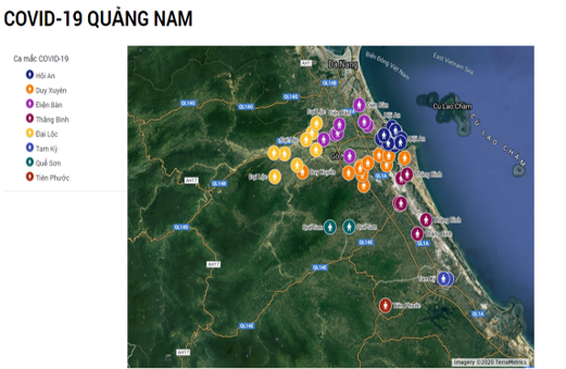 Bản đồ các ca mắc Covid-19 trên địa bàn tỉnh.