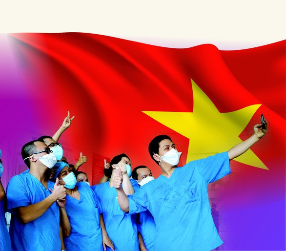 Nhân viên y tế Bệnh viện Đà Nẵng vui mừng sau một tháng cách ly, tâm dịch ở Đà Nẵng bước đầu an toàn, thành phố bình yên trở lại - Ảnh: TẤN LỰC - Đồ họa: T.ĐẠT
