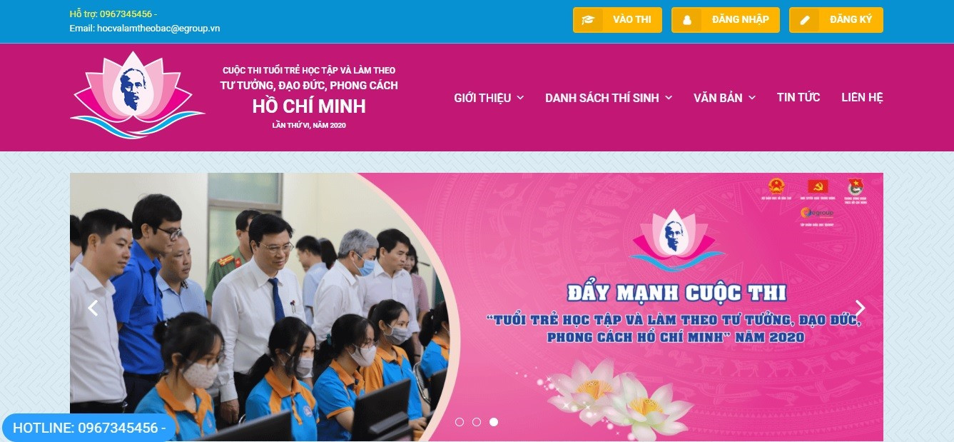 Giao diện website cuộc thi tuổi trẻ học tập và làm theo tư tưởng, đạo đức, phong cách Hồ Chí Minh. Ảnh: THÁI CƯỜNG