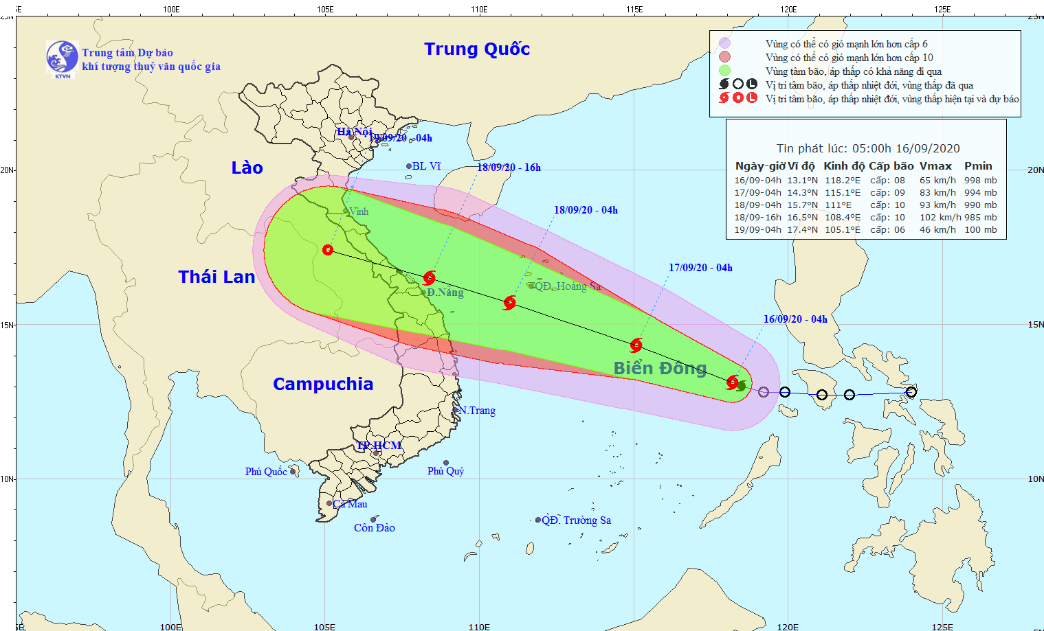 Áp thấp nhiệt đới đã mạnh thành bão và di chuyển vào miền Trung.