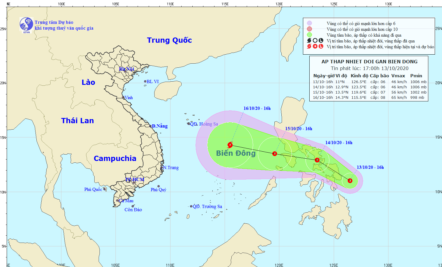 Một áp thấp nhiệt đới mới gần Biển Đông. Ảnh: Trung tâm dự báo KTTV Quốc gia