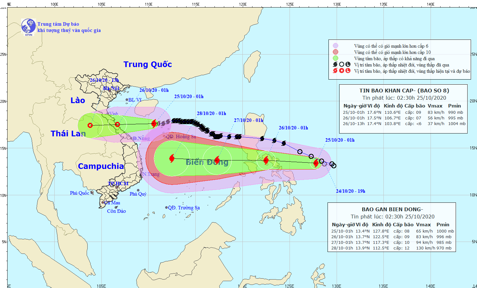 Bão số 8 sắp vào đất liền, bão số 9 hình thành gần Biển Đông. Ảnh: nchmf.gov.vn