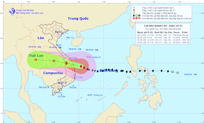 Dự báo hướng đi của bão số 9 - Ảnh: Trung tâm Dự báo Khí tượng Thủy văn Quốc gia