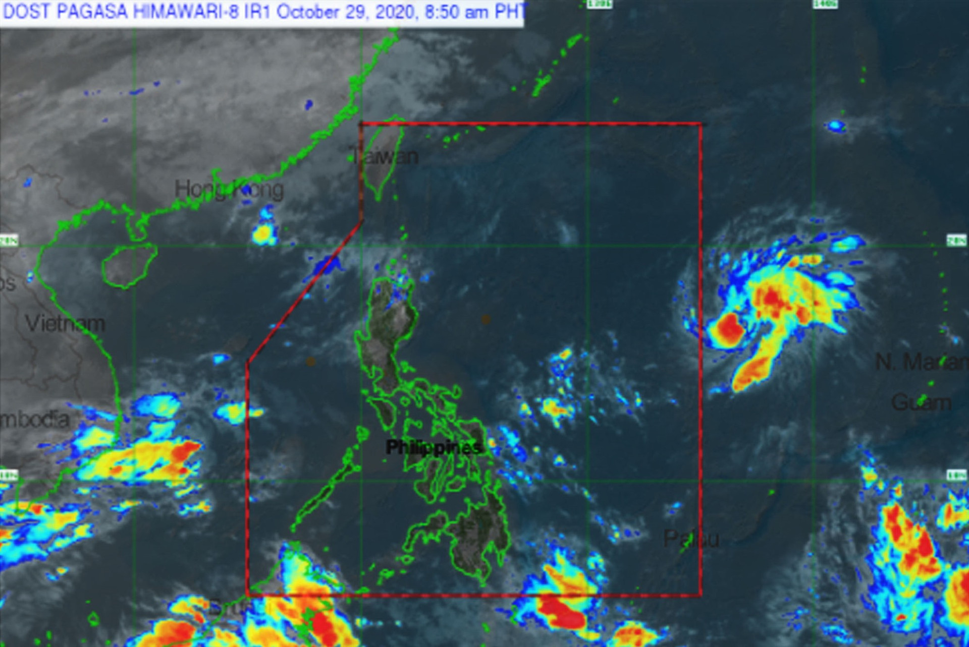 Hình ảnh về áp thấp nhiệt đới mạnh lên thành bão trong những ngày tới tại Philippines. Ảnh: PAGASA