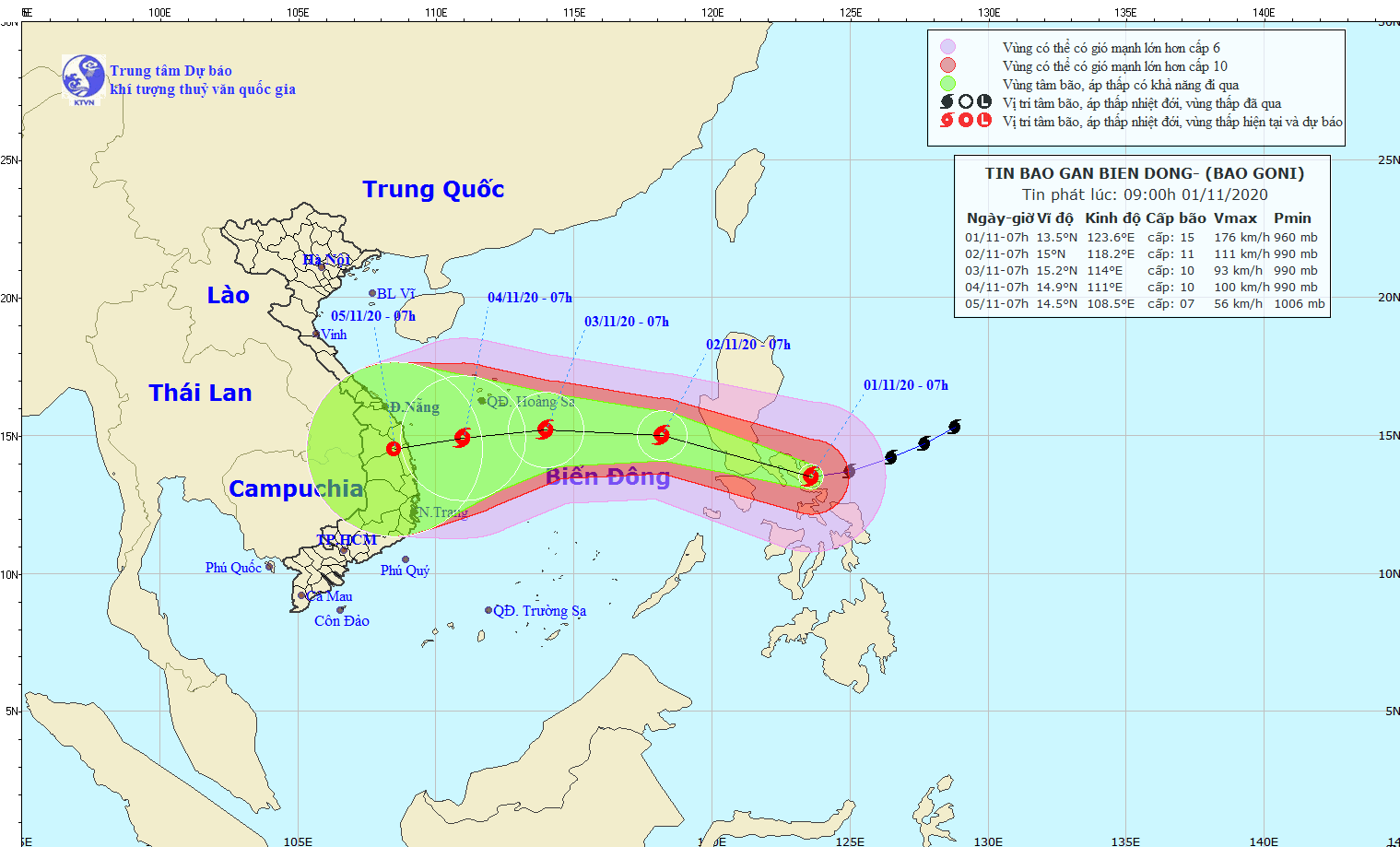 Vị trí của siêu bão Goni lúc 7 giờ sáng nay 1.11. Ảnh: www.nchmf.gov.vn