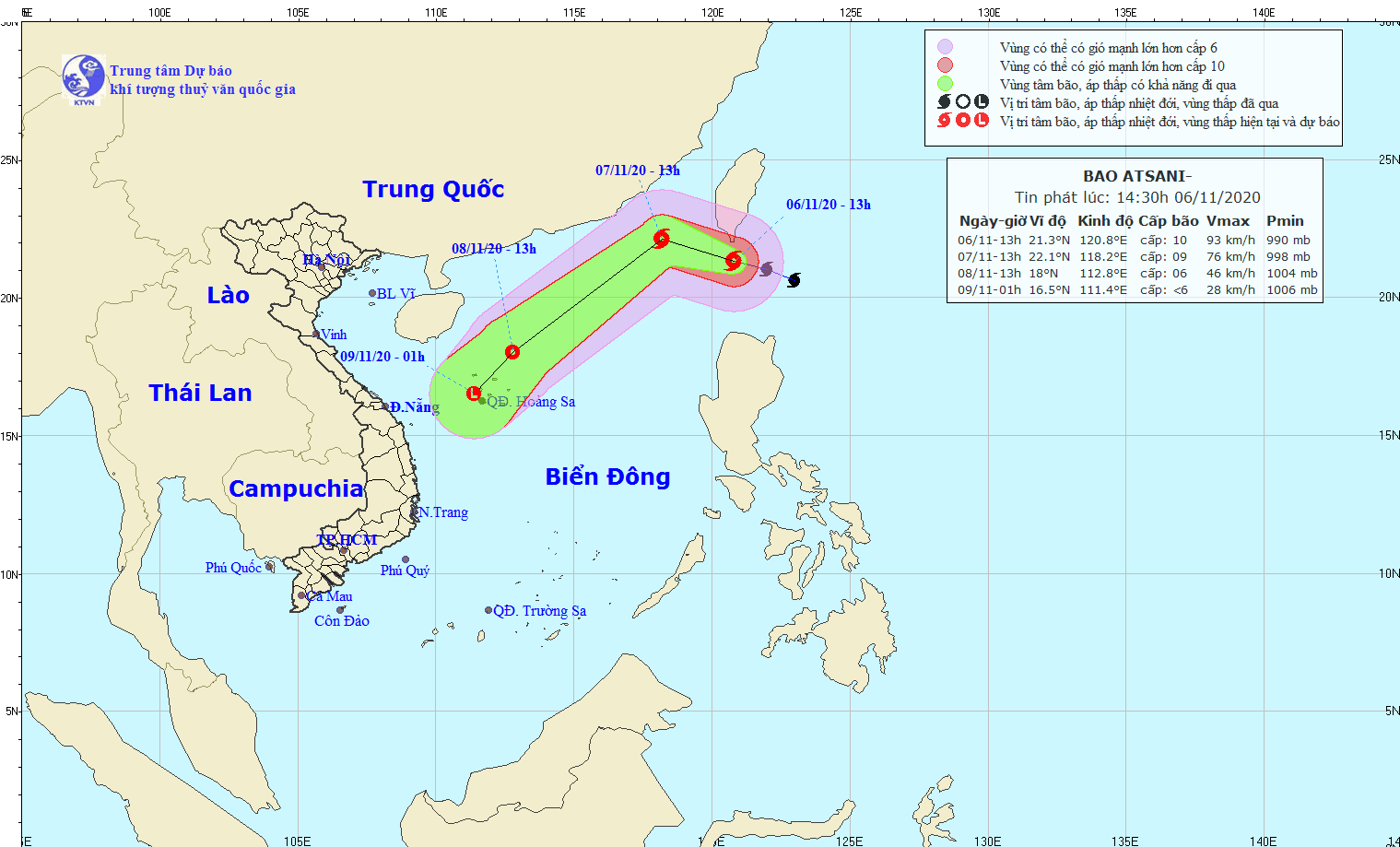 Hướng đi của cơn bão mới hình thành gần Biển Đông. Ảnh: www.nchmf.gov.vn