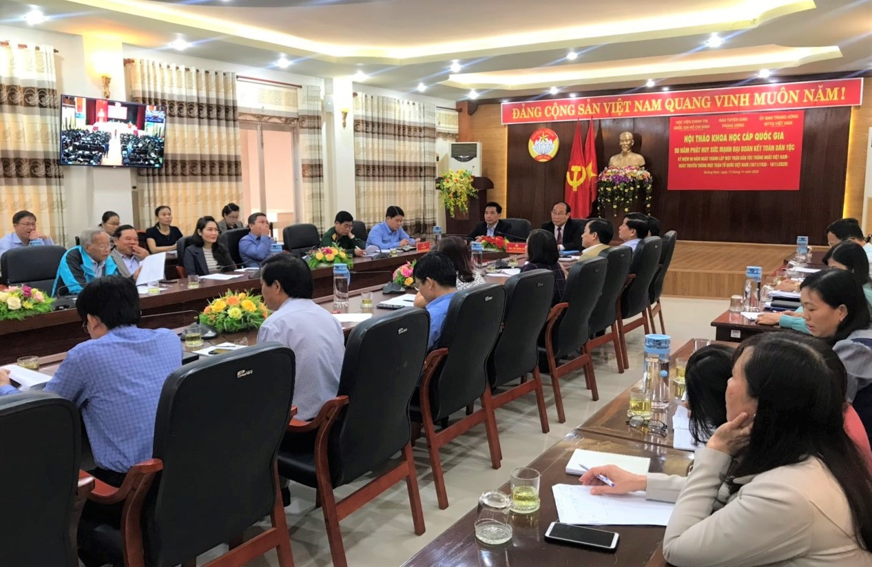 Quang cảnh hội thảo tại điểm cầu Ủy ban MTTQ Việt Nam tỉnh Quảng Nam. Ảnh: VINH ANH