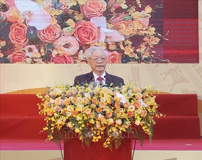 Tổng Bí thư, Chủ tịch nước Nguyễn Phú Trọng phát biểu tại Lễ kỷ niệm. Ảnh: Trí Dũng/TTXVN