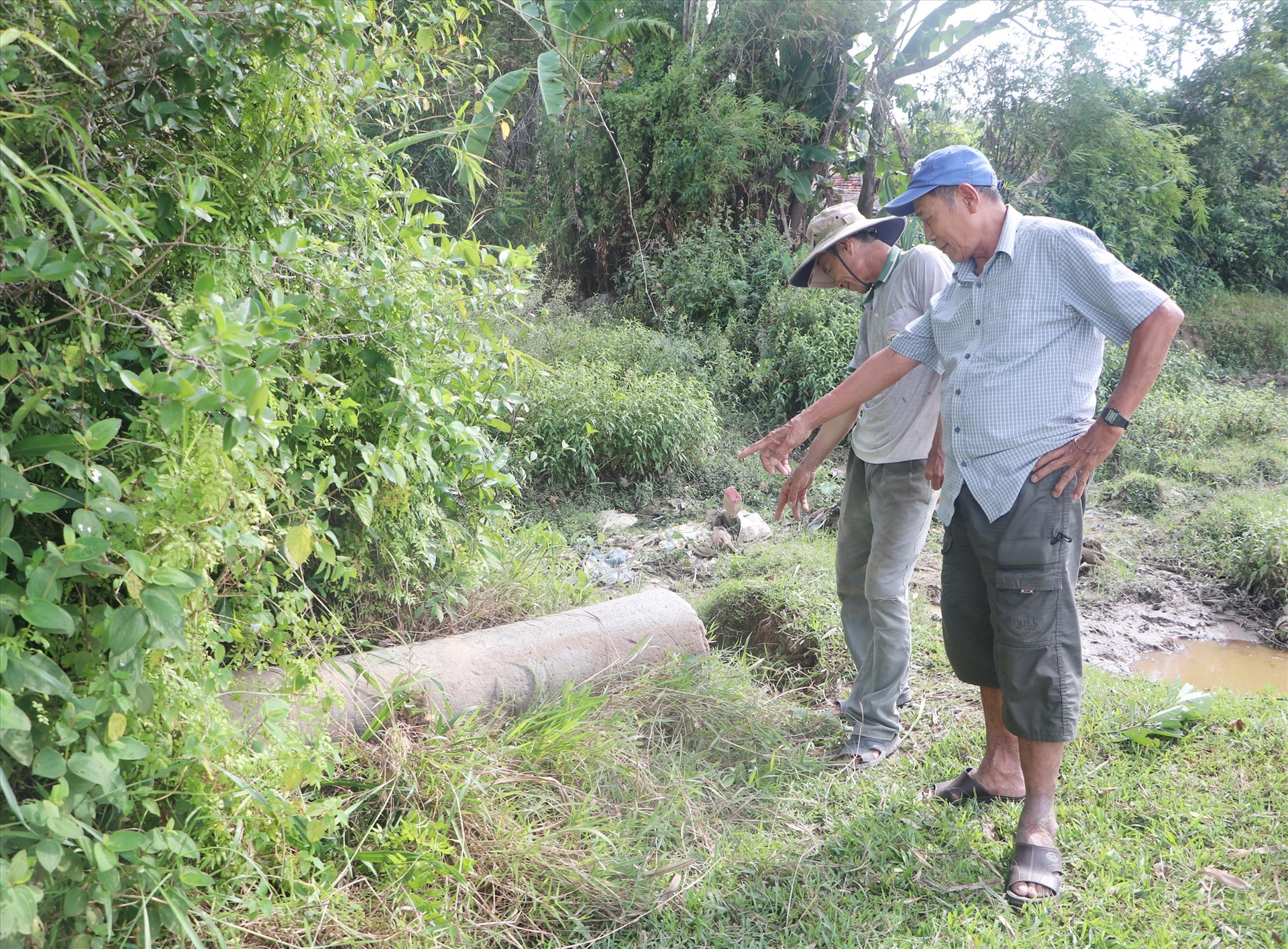 Người dân phát hiện khối đá nằm ngoài bờ ruộng xã Tam An, huyện Phú Ninh, năm 2018.