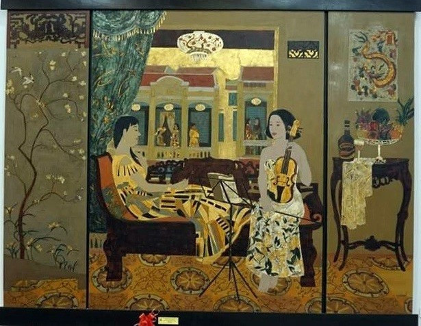 Tác phẩm “Ngày xuân đầu tiên” đạt giải Đồng hạng, chát liệu sơn mài của tác giả Lê Đình Chinh