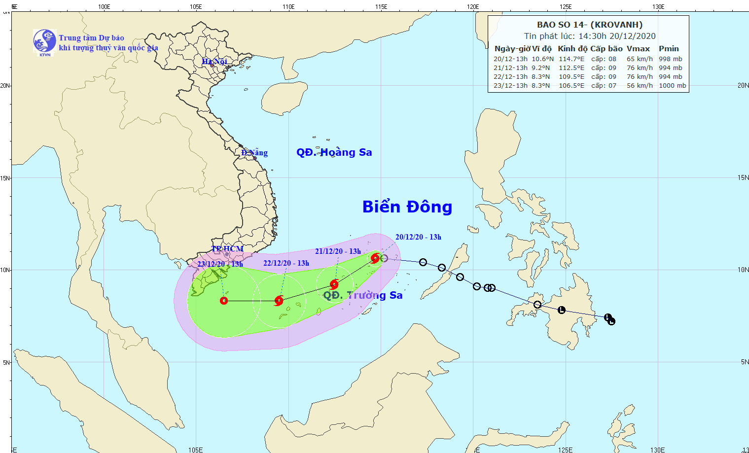 Vị trí và hướng đi của bão số 14. Ảnh: nchmf.gov.vn