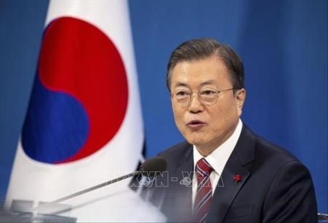  Chú thích ảnh Tổng thống Hàn Quốc Moon Jae-in đã gửi lời chúc Tết nguyên đán bằng cả tiếng Hàn, tiếng Việt, tiếng Trung và tiếng Anh. Ảnh: Kyodo/TTXVN