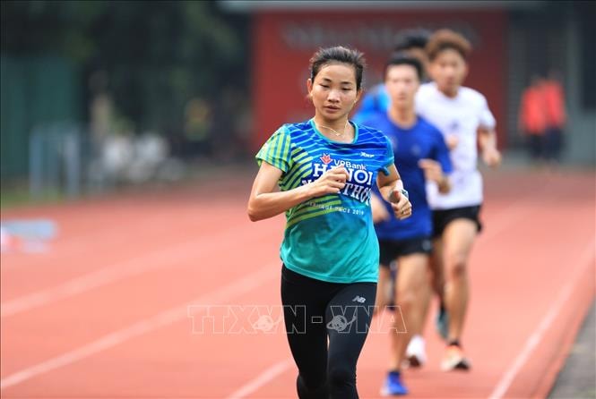 ô gái vàng của làng Điền kinh Việt Nam Nguyễn Thị Oanh tích cực tập luyện trở lại sau đợt nghỉ Tết. Ảnh: Thành Đạt/TTXVN