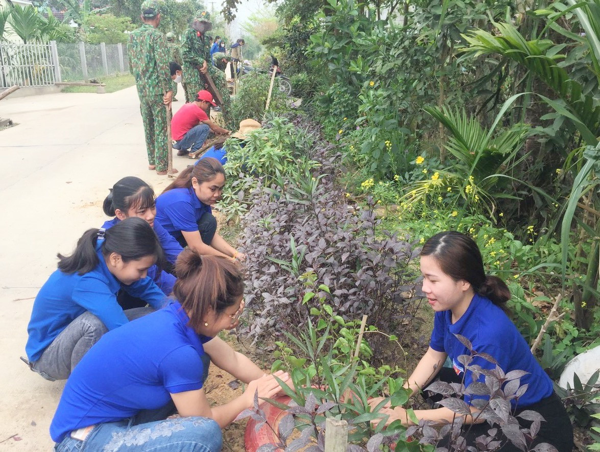 Thanh niên Phú Ninh trồng cây xanh tại thôn Xuân Điền (xã Tam Phước). Ảnh: CTV