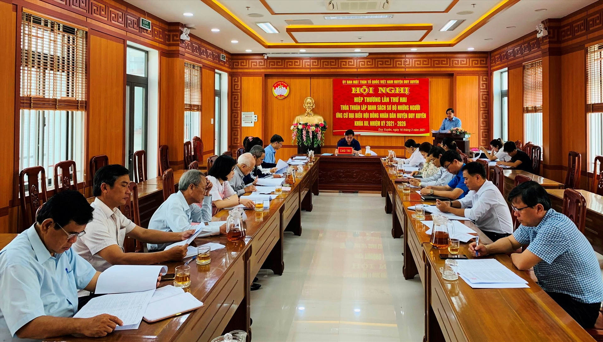 Ủy ban MTTQ Việt Nam huyện Duy Xuyên tổ chức hội nghị hiệp thương lần thứ hai hôm 16.3. Ảnh: T.L