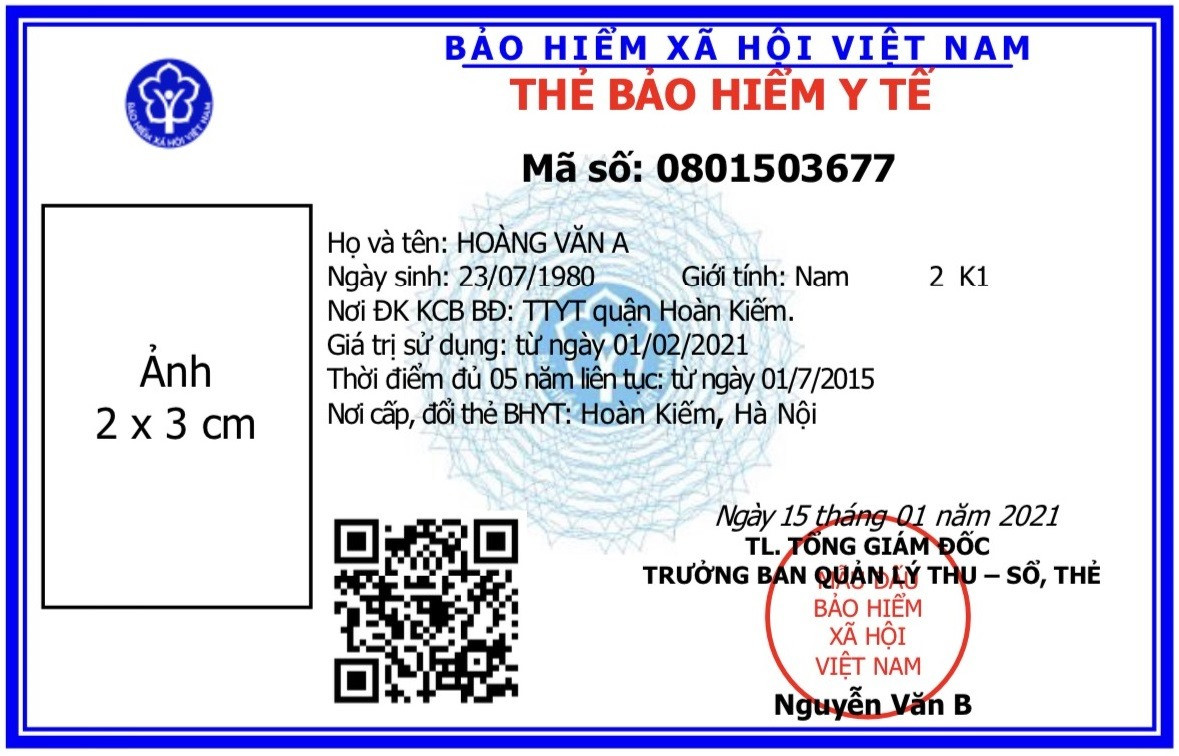 Mẫu thẻ BHYT mới cấp cho người dân từ ngày 1.4. Ảnh: BHXH Việt Nam